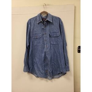 Roundtree Yorke Denim Shirt Mens M Medium Cotton Blue Long Sleeve Casual Button